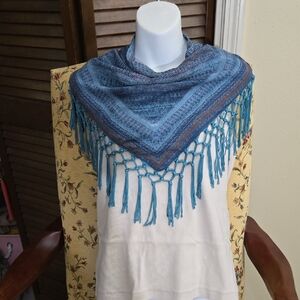 Elegant Blue Fringed Scarf